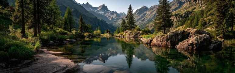 Serene Alpine Lake in Mountainous Landscape