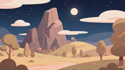 Whimsical Pastel Dreamscape with Cartoon Trees and Clouds