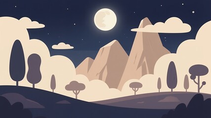 Whimsical Pastel Dreamscape with Cartoon Trees and Clouds