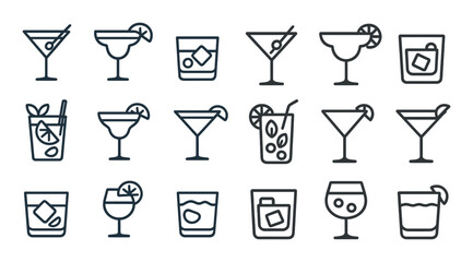 Cocktail and drink line icons set – outline, beverages, bar and mixology symbols