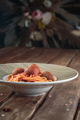 Delicious pasta with meat and sauce