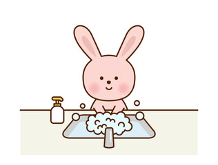 かわいいうさぎの手洗いイラスト
