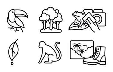 Wildlife adventure icons for nature exploration and travel design