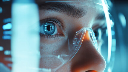 In a cutting-edge medical facility, a doctor examines an AI-powered diagnostic tool