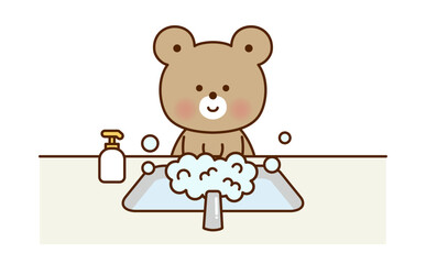 かわいいくまの手洗いイラスト