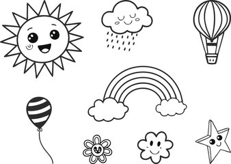 Happy Doodle Pack Silhouettes Illustration. Fun Doodle Pack with Happy Silhouettes for Designers. Creative Happy Doodle Pack Silhouette Graphics. Hand drawn Happy Doodle Pack