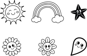 Happy Doodle Pack Silhouettes Illustration. Fun Doodle Pack with Happy Silhouettes for Designers. Creative Happy Doodle Pack Silhouette Graphics. Hand drawn Happy Doodle Pack