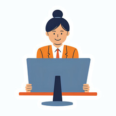 a women wearing formal suites and working at office in front of monitor PC/Laptop