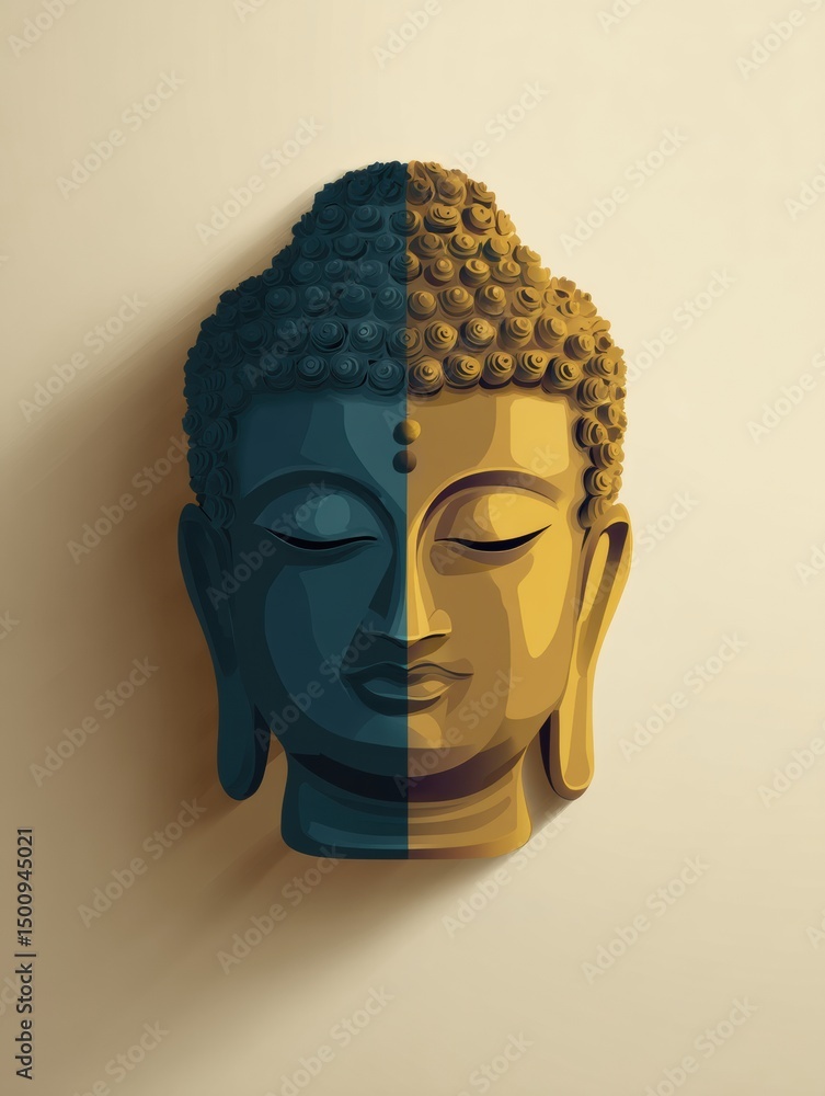 Leinwandbilder calm expression of buddha face in flat design with gentle light and symmetrical features highlightin