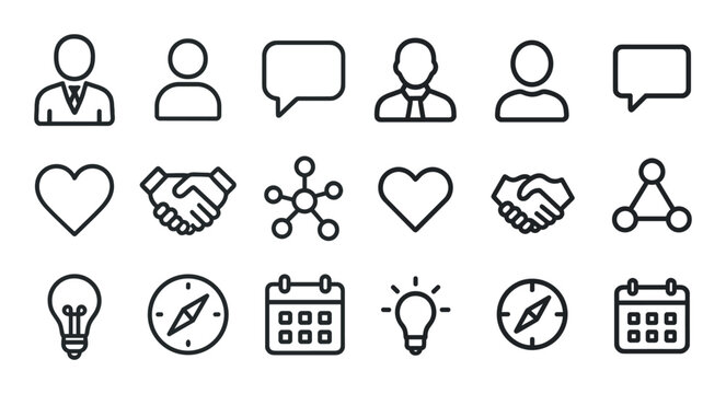 Business communication line icons set – flat, outline, corporate and work symbols