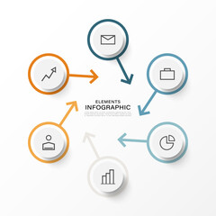 Circle infographic elements for business presentation slides. Six options, steps or processes