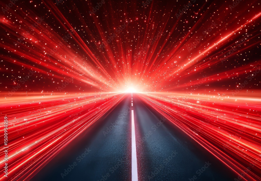 Poster the concept of nanotechnology is depicted through a shimmering red background with swirling artifici