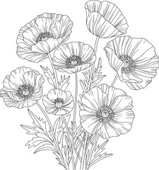 Wildflower vector art meadow collection line art silhouette black and white vector illustration, clipart, outline