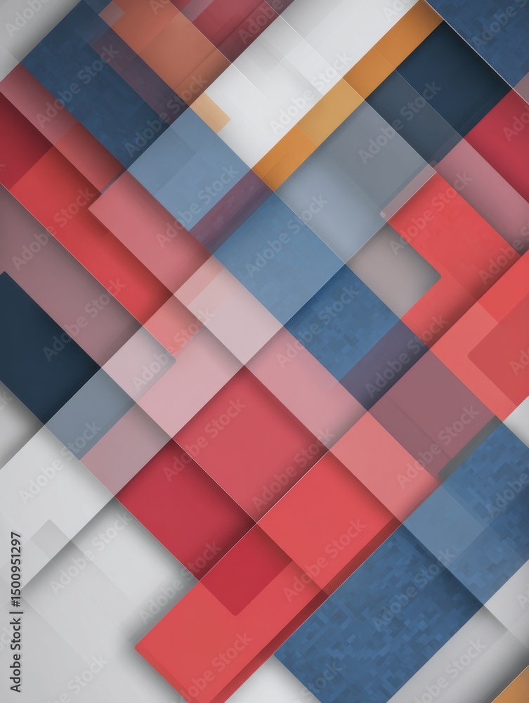Poster geometric pattern featuring overlapping transparent stickers in a clean upper layout with a mix of c