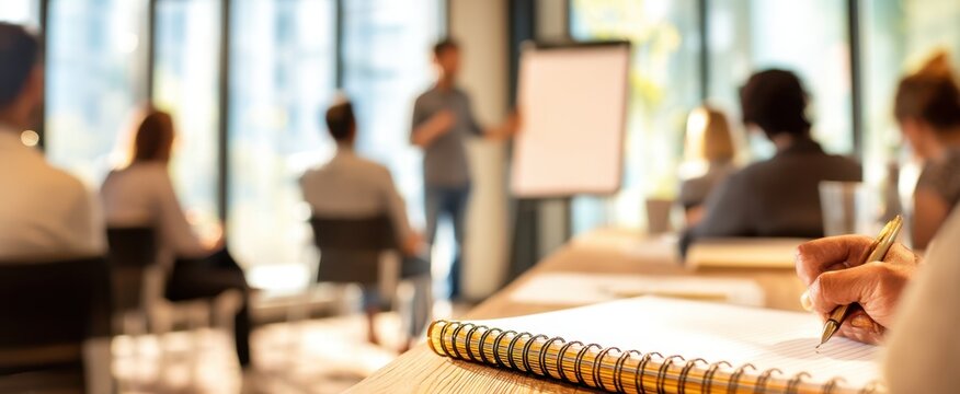 The engaging presentation in a modern workplace setting with attentive audience