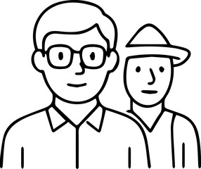 Illustration of Two People: Nerdy man with hat wearing person behind
