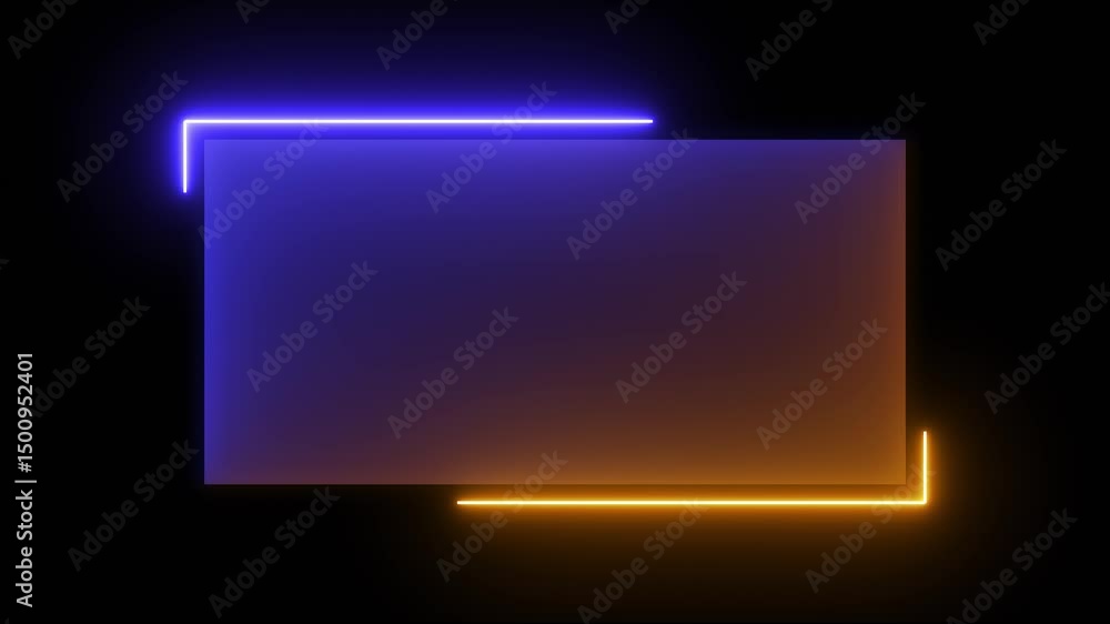 Poster abstract glowing blue and yellow color neon rectangle border frame looping background. neon effect r