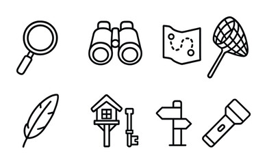Outdoor exploration icons: magnifying glass to birdwatcher's binoculars