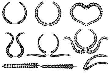 Set of Laurel wreath icon vector design. Set of Laurel wreath icons vector symbol. Silhouette of laurel wreath, Leaf border, vector illustration. white floral elements