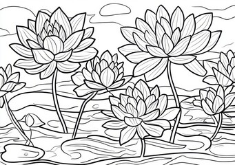 Nenúfares estilizados en blanco y negro