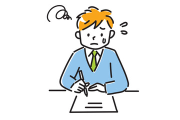 テストで苦戦している制服姿の男の子