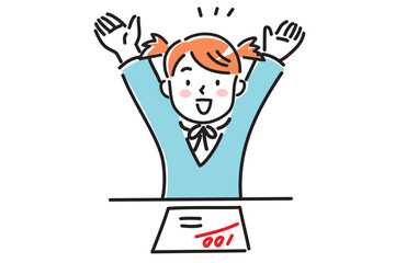 テストで100点を取って喜ぶ制服姿の女の子