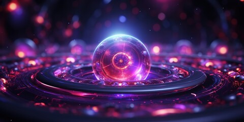 Esfera de energía lumínica en plataforma circular