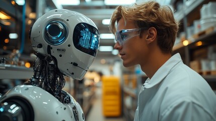 Fototapeta premium Robot & human face each other