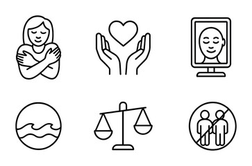 Wellness and balance icon set focusing on self care and equality themes
