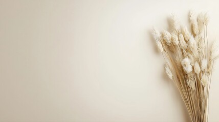 Minimalist Dried Grass Bouquet on Neutral Beige Background with Copy Space minimalist bouquet plant