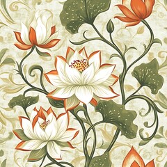 Seamless floral vector pattern with leaves and blossoms for decorative spring or summer design