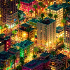 Ciudad Nocturna Iluminada, Vista Aérea