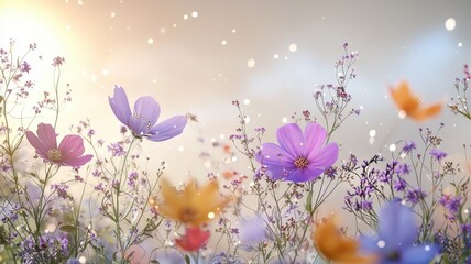 Dreamy Wildflowers in Sunlight with Bokeh wildflowers sunlight bokeh dreamy flowers cosmos floral ai
