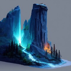 Fortaleza Mística con Cascada Luminosa
