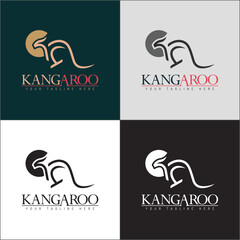Kangaroo and sun line art silhouette logo set design template