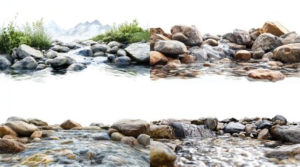 Fototapeta premium Four isolated views of a mountain stream flowing over rocks