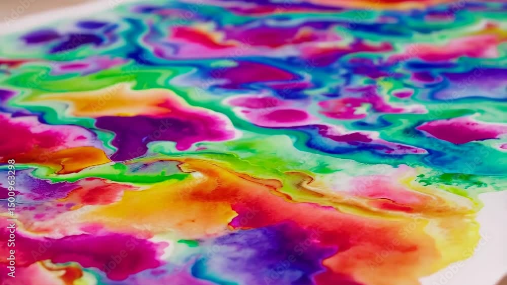 Poster vibrant abstract painting with colorful fluid art technique on white canvas creates a stunning, dyna