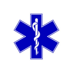 Blue Rod of Asclepius or Asklepios. Star of Life. Staff of Aesculapius or asklepian