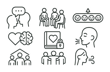 Mental health and communication concept icons for therapy or counseling design