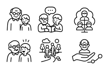 Naklejka premium Heartwarming family moments and generational connections in simple line art design