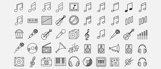 Music notes icon set isolated on transparent background. Music notes symbol png vector eps file.