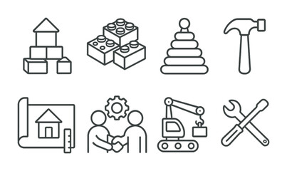 Construction and education icons for design and learning tools