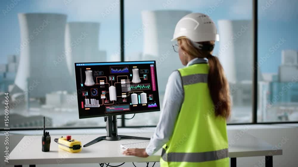 Poster engineer using scada software controls nuclear power plant