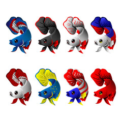 Betta fish multicolor set icon.