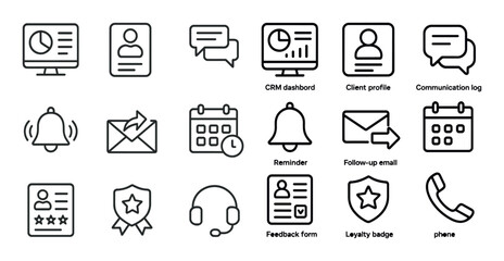 Business and communication icons set – outline, linear, crm and client management symbols
