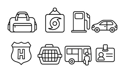 Travel and transportation icons for holiday and weather concepts