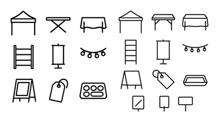 Event and decor line icons set – outline, minimalist design, party planning graphics