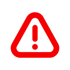 Red exclamation ! mark outline triangle icon. Red warning sign or badge vector. Caution or attention symbol