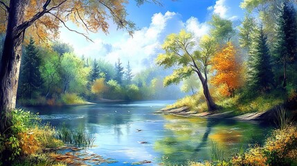autumn forest in the morning