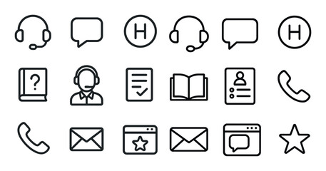 Customer service outline icons set &ndash; linear, communication, support symbols